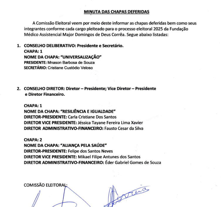 Minuta das Chapas Deferidas